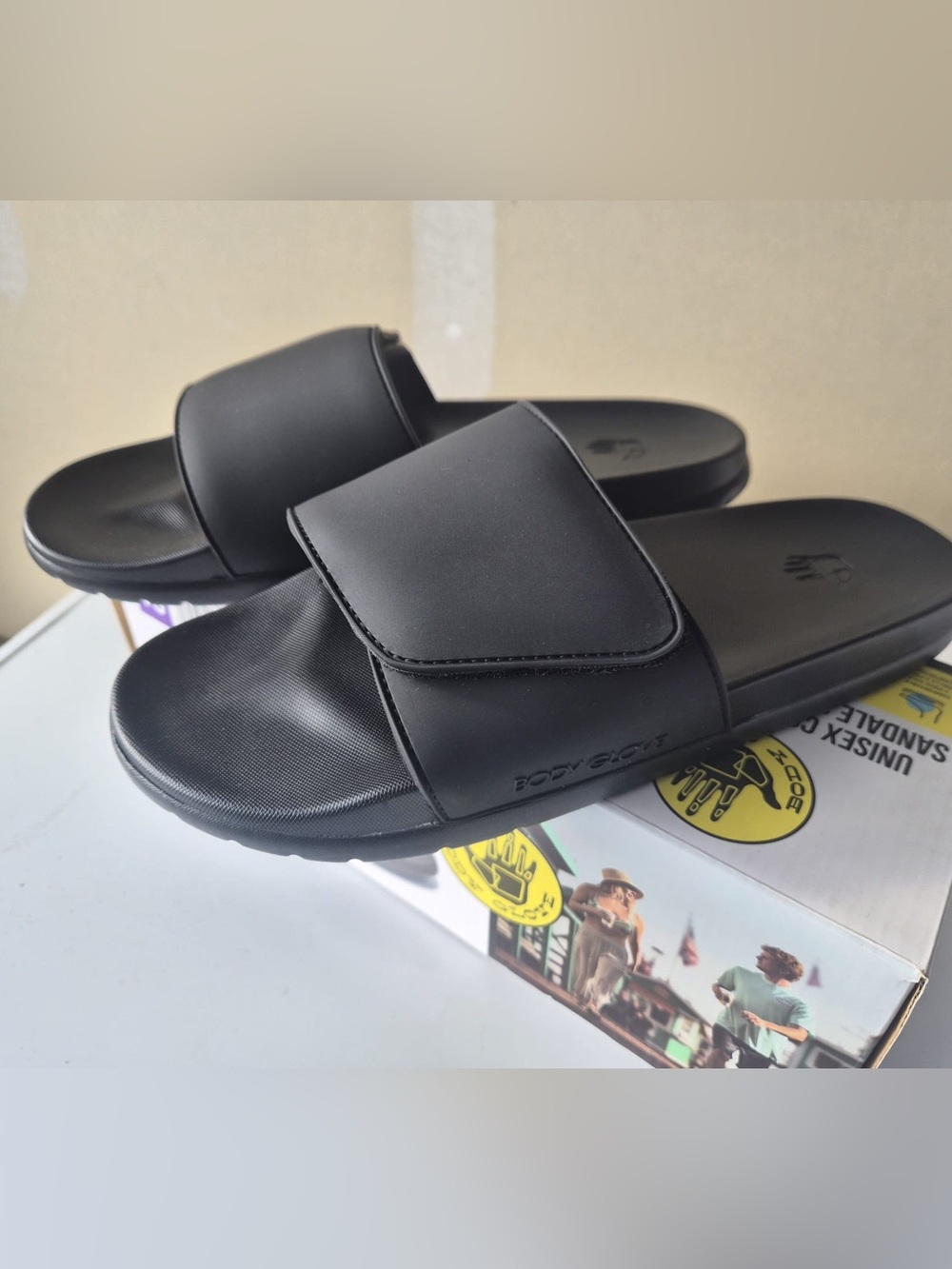 Body Glove Men's Black Slide Sandals with Velcro Strap